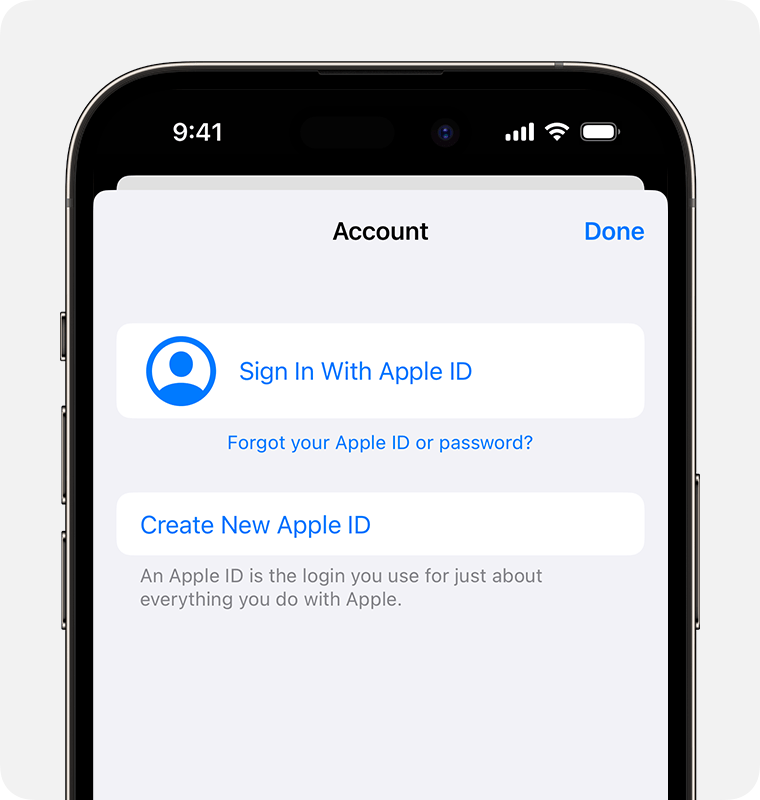 iPhone screen showing the option to Sign in With Apple Account 